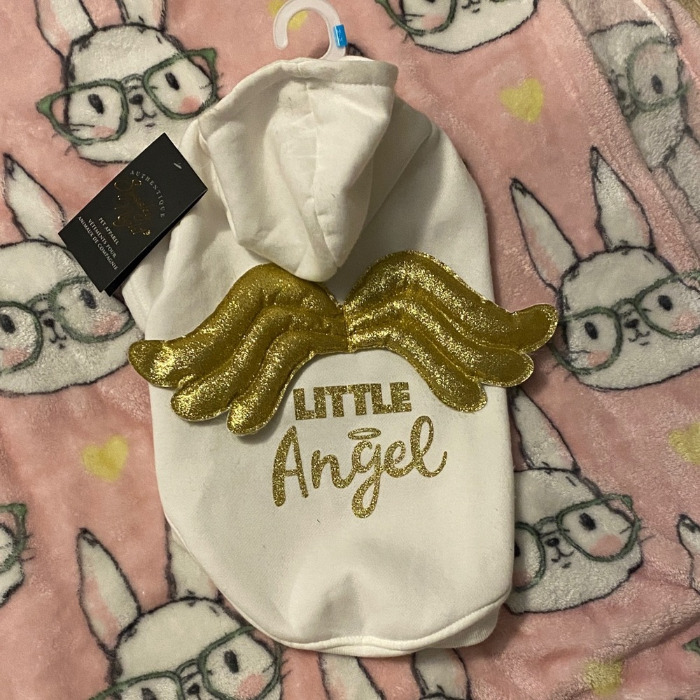 NEW-Little Angel Gold and White dog pet Hoodie